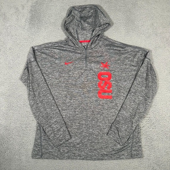 Ohio State Buckeyes Shirt‎ Womens Large Gray Nike Dri-Fit 1/4 Zip Hooded Element - Picture 1 of 9